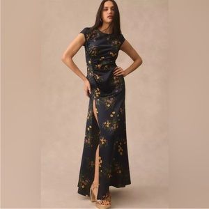 Reformation navy floral silk dress